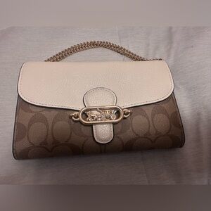 Coach Tan and Cream Chain Clutch